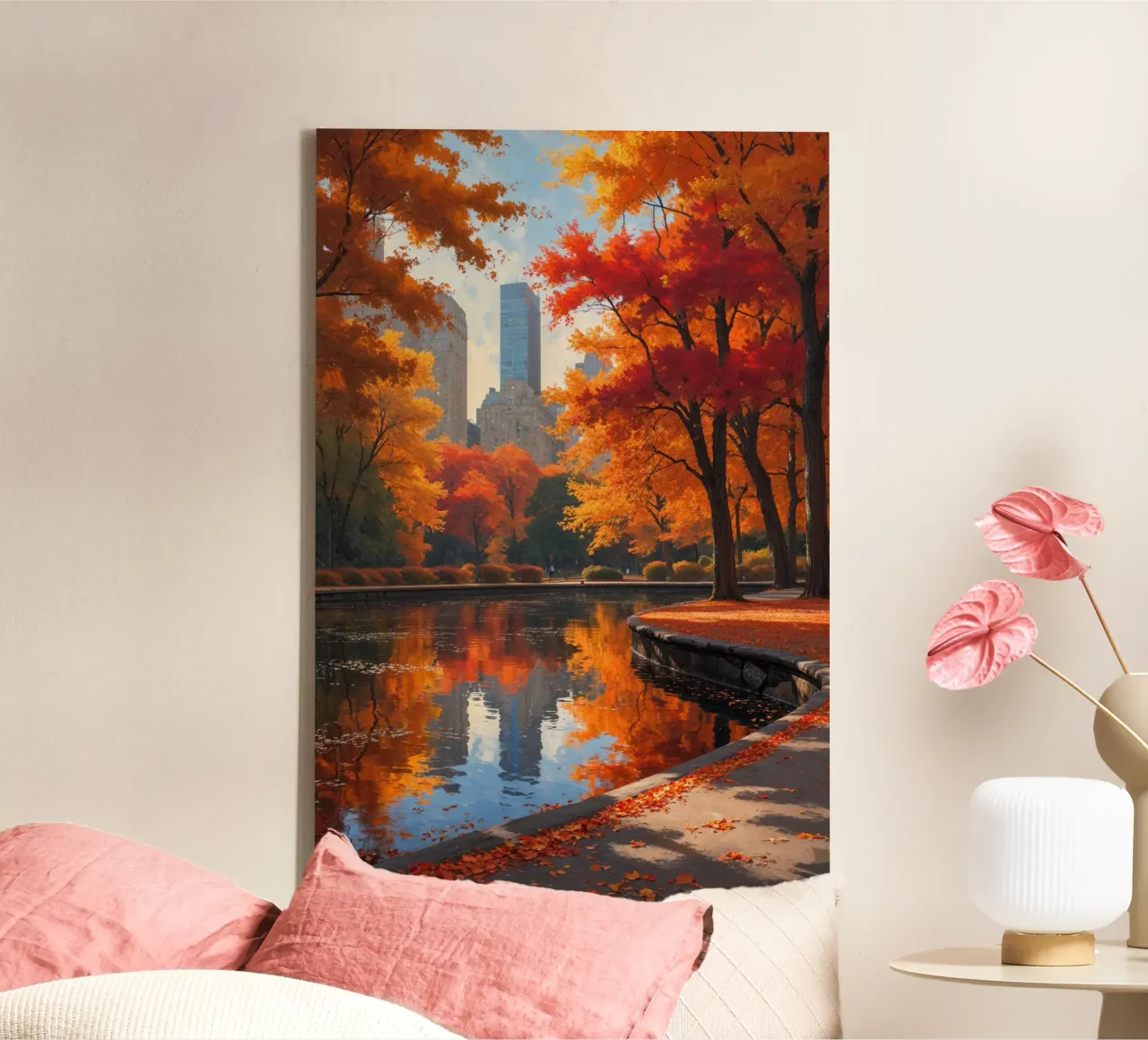 Central Park's Autumn Palette Reflection tela con Cornice a cassetta da AlbertKlee