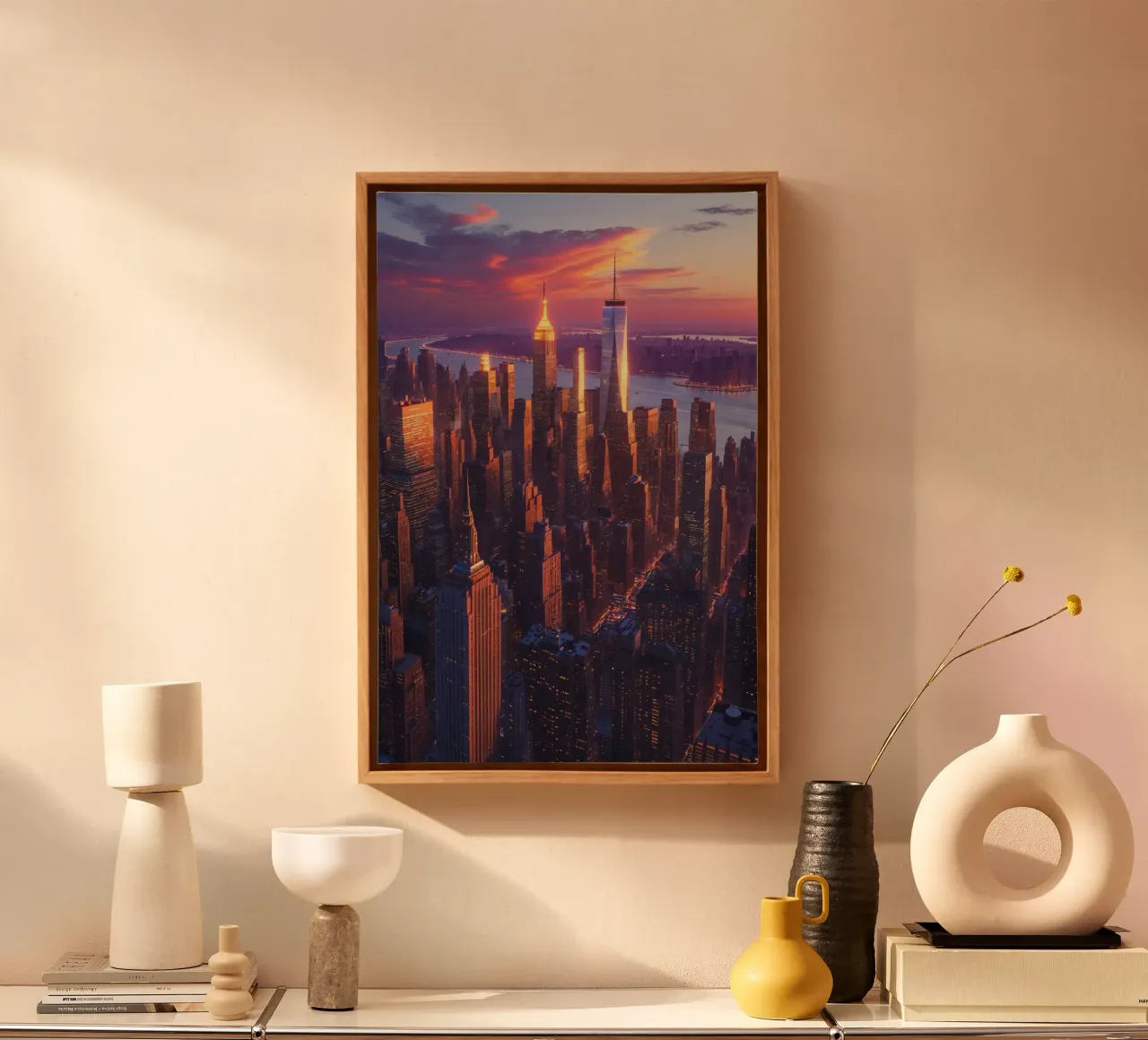 Manhattan Skies at Sunset tela con Cornice a cassetta da AlbertKlee