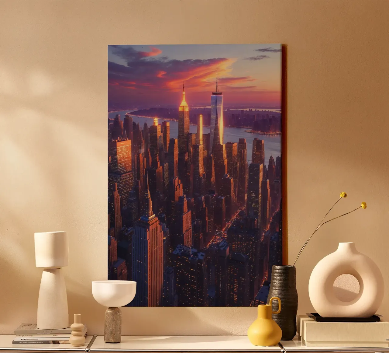 Manhattan Skies at Sunset tela con Cornice a cassetta da AlbertKlee