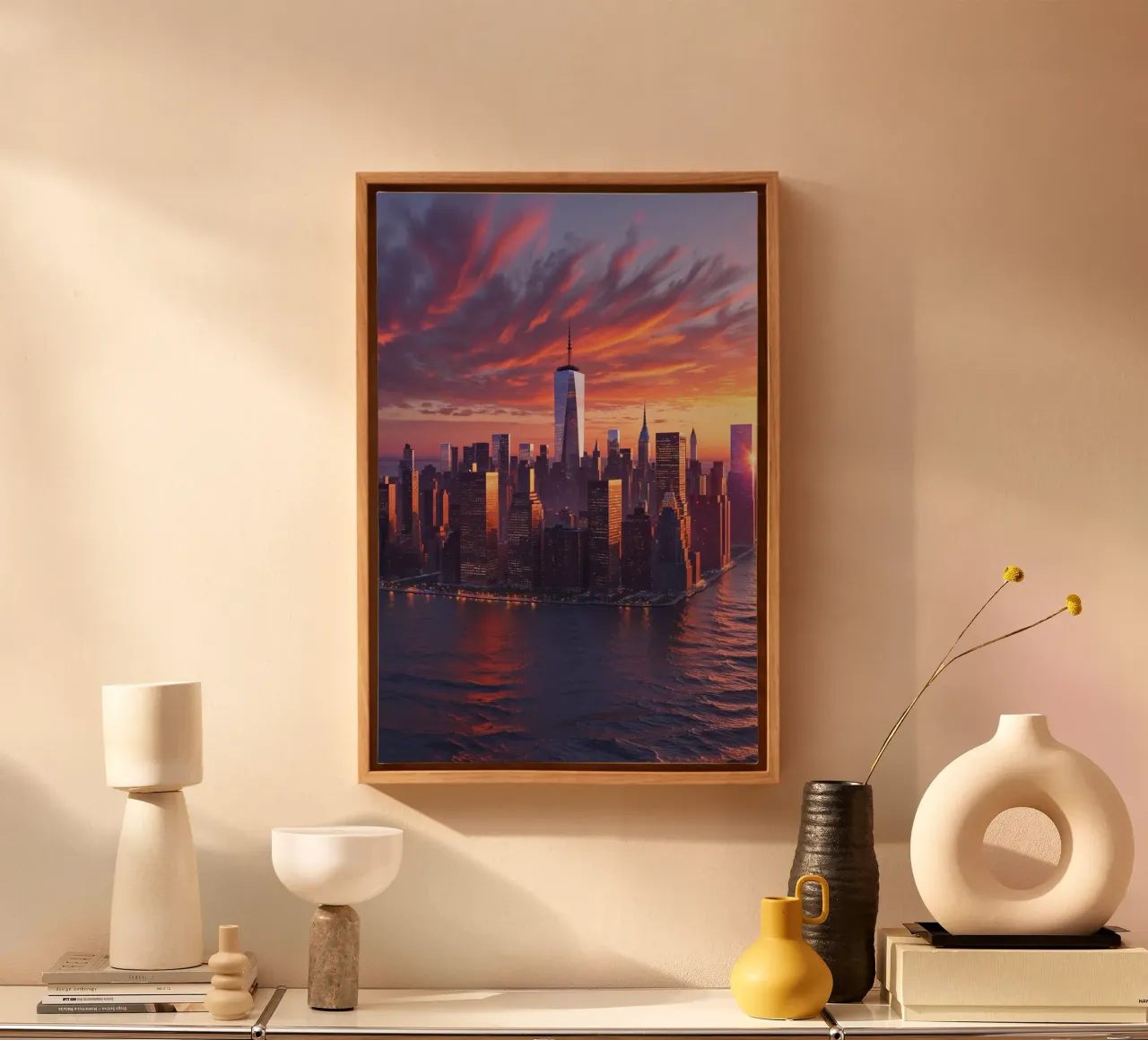 Fiery Sunset Over NYC Skyline canvas by AlbertKlee