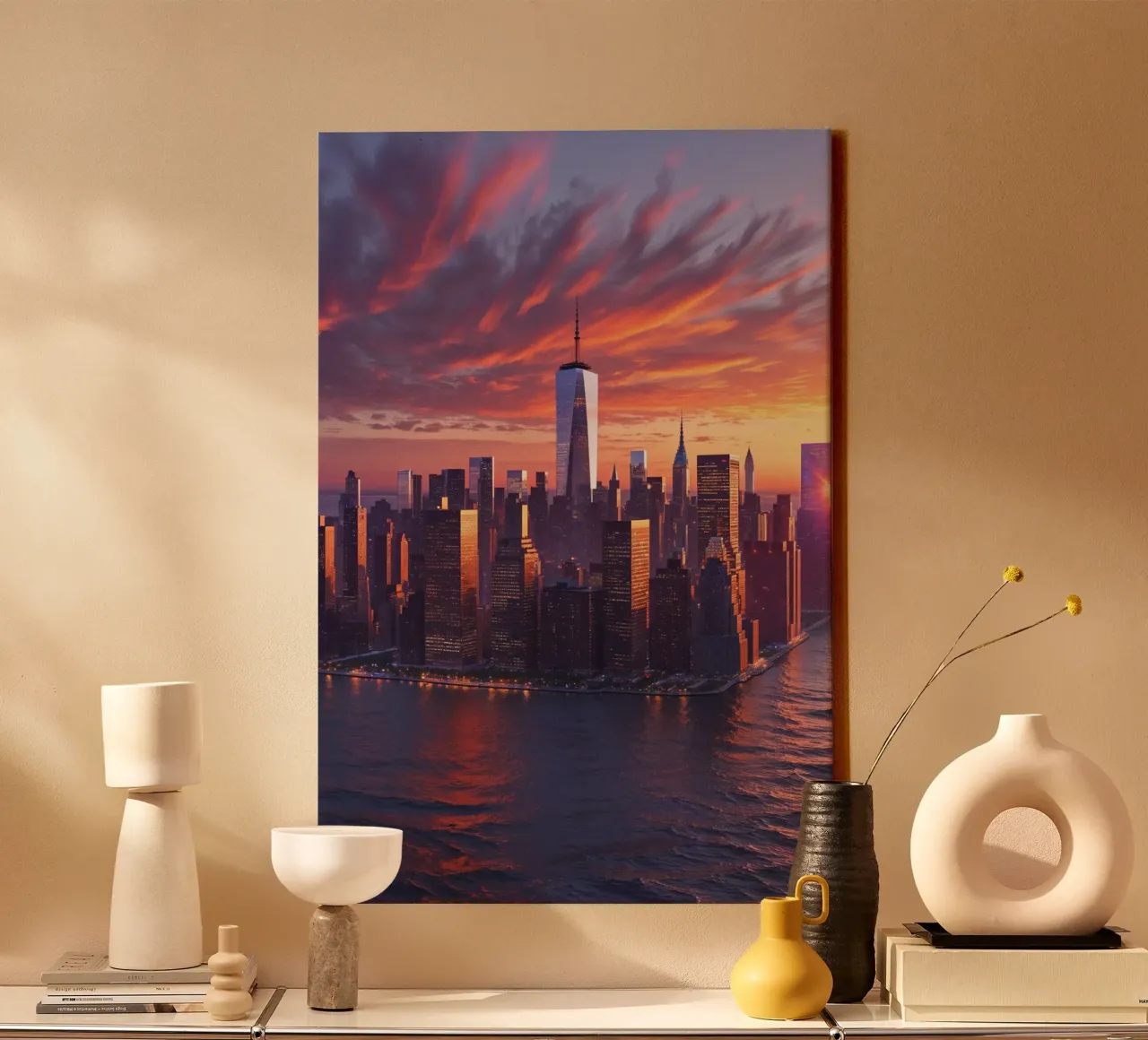 Fiery Sunset Over NYC Skyline canvas by AlbertKlee
