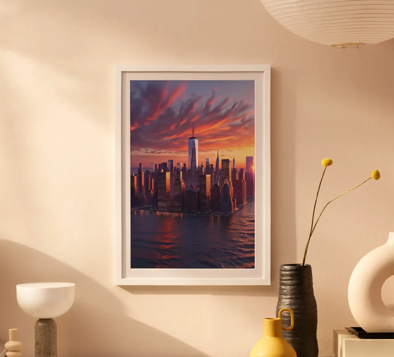 Fiery Sunset Over NYC Skyline carta hahnemühle da AlbertKlee