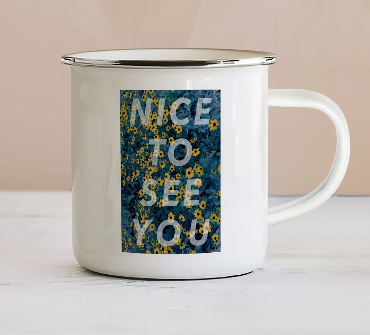NICE TO SEE YOU emaille mok van natural neutral