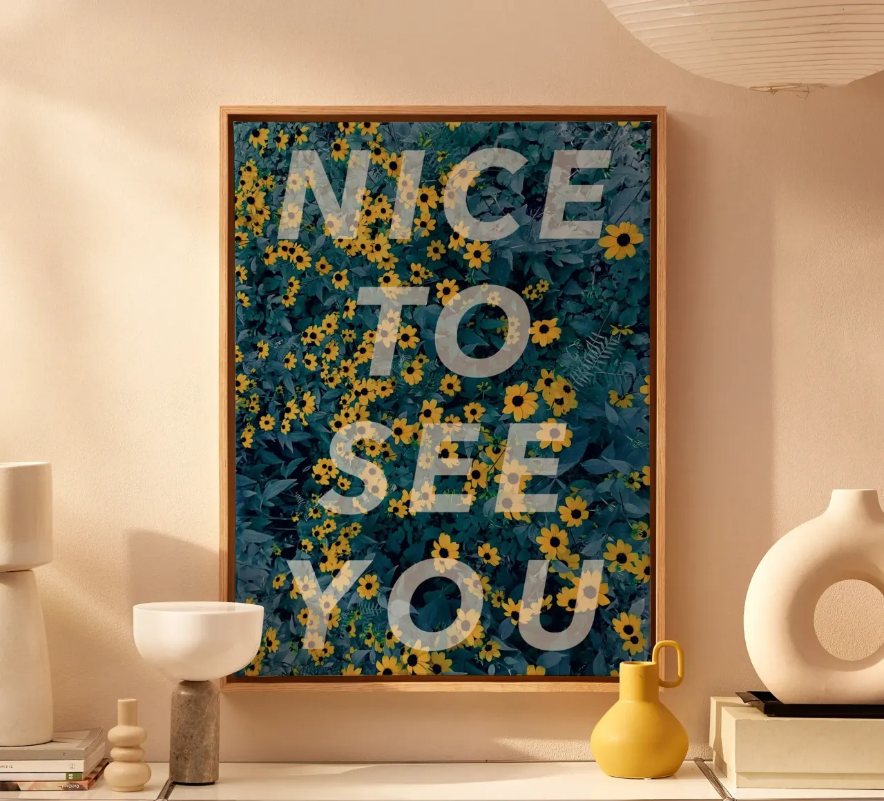 NICE TO SEE YOU canvas with Floater frame by natural neutral