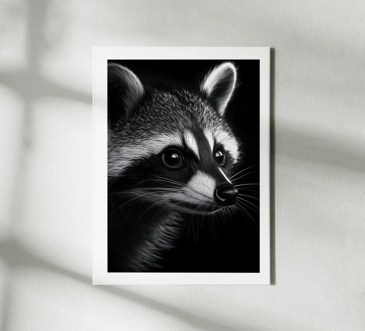 Raffiniertes Porträt eines Waschbären Leinwand mit Schattenfugenrahmen von Monochrome