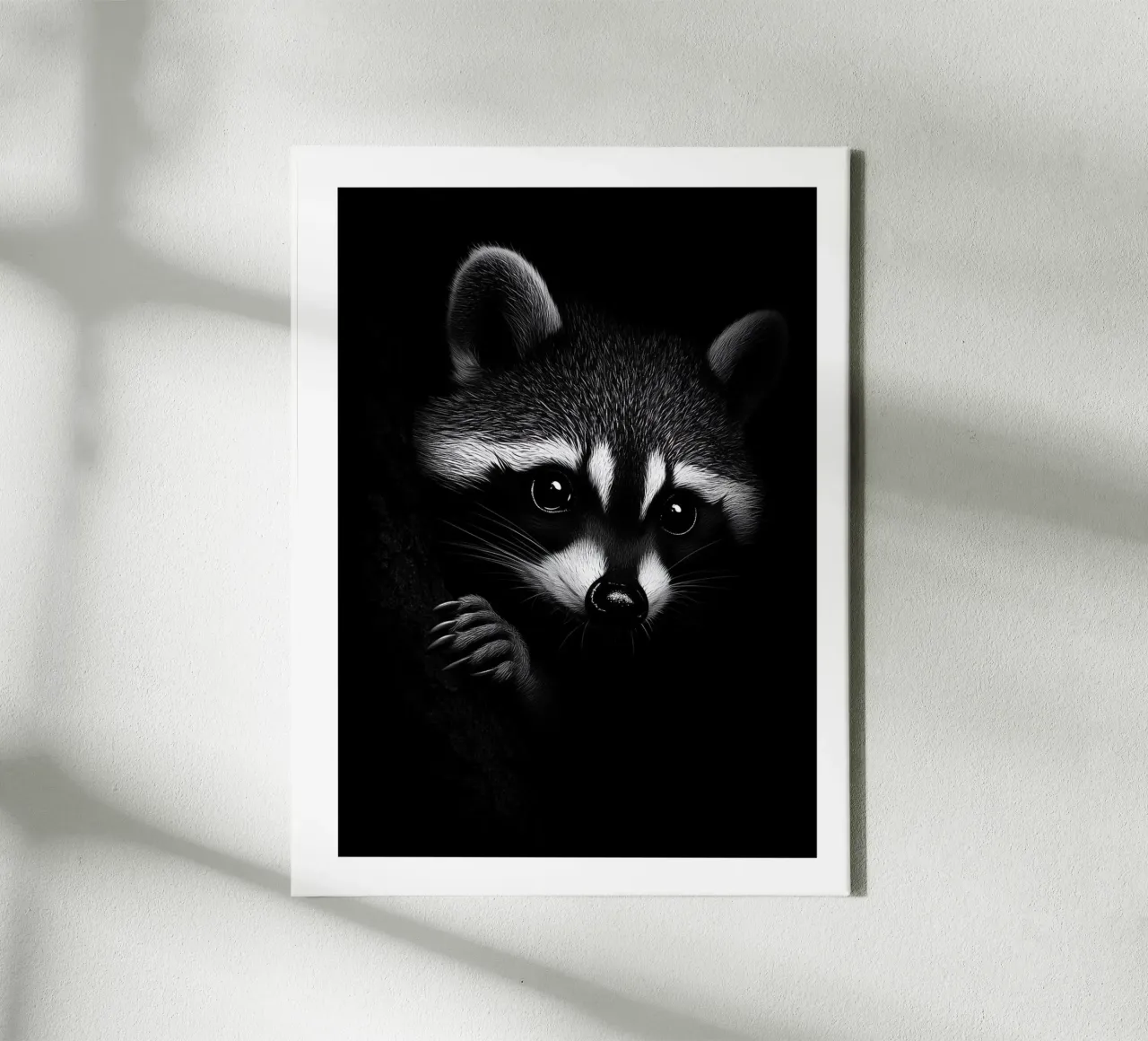 Expressive portrait of a raccoon canvas with Floater frame by Monochrome