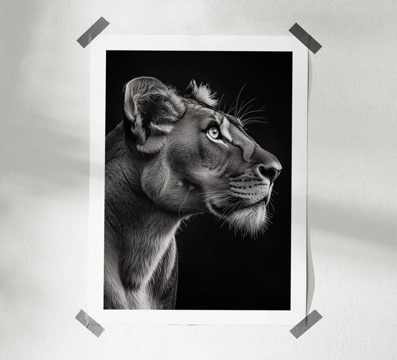 Majestätisches Porträt einer Löwin Poster von Monochrome