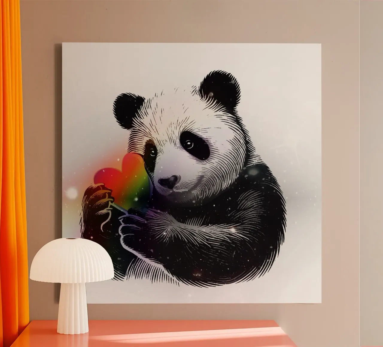 Panda avec cœur - Illustration d'animaux affectueux toile avec Caisse américaine de namosh