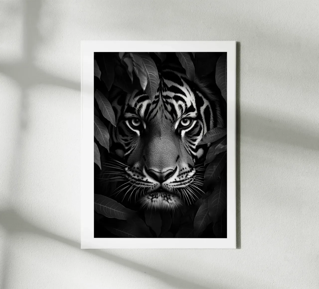 Mysterious portrait of a tiger in the jungle canvas with Floater frame by Monochrome
