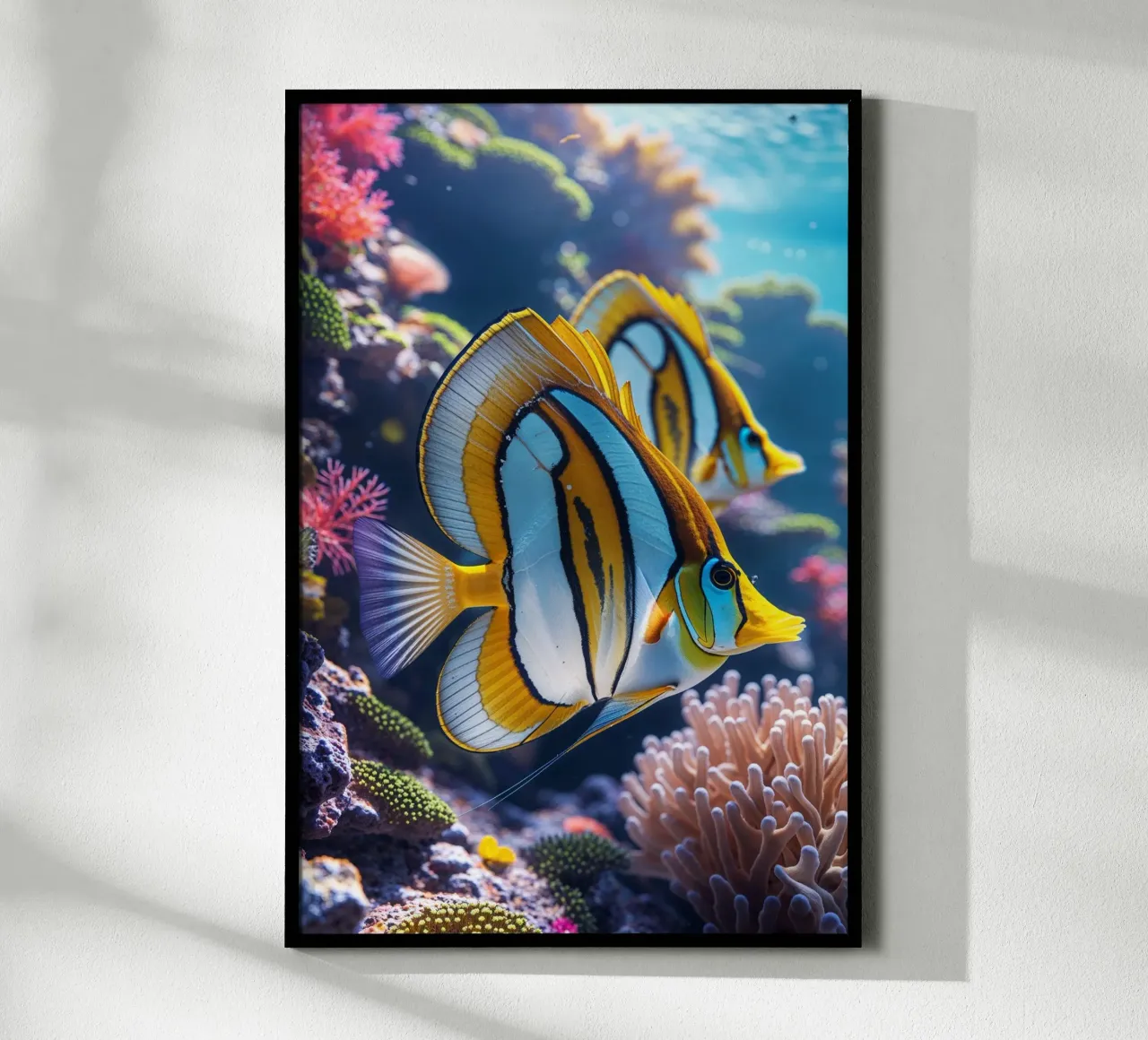 Graceful Butterflyfish Amid Coral Gardens poster con telaio in alluminio da AlbertKlee