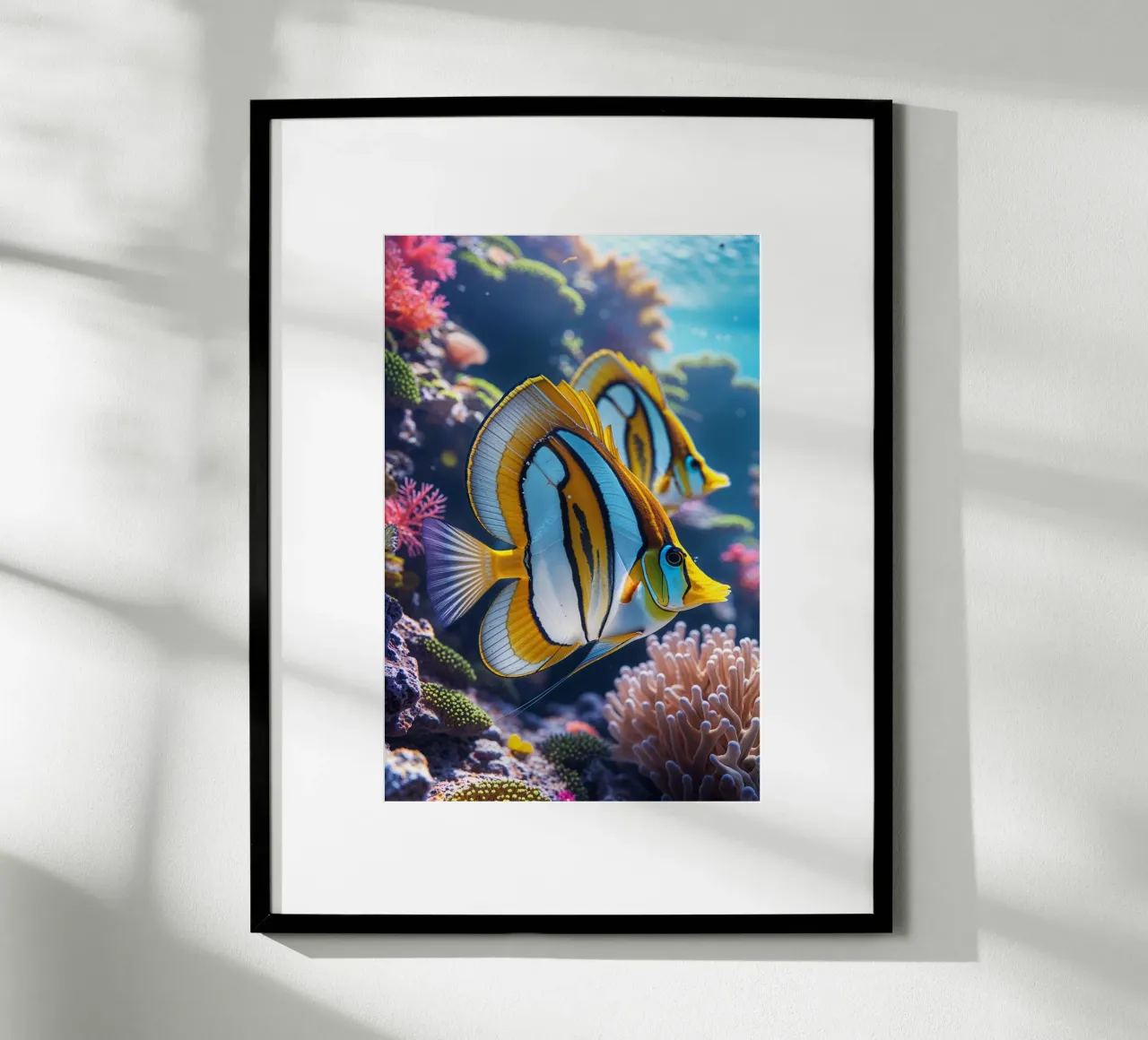 Graceful Butterflyfish Amid Coral Gardens poster con telaio in alluminio da AlbertKlee