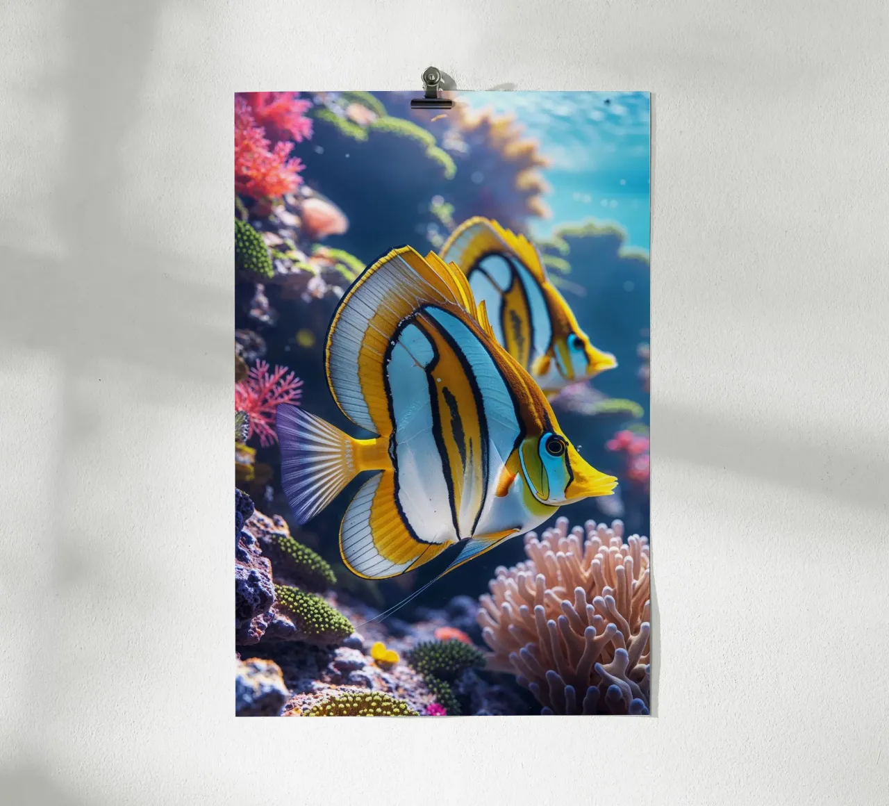 Graceful Butterflyfish Amid Coral Gardens poster con telaio in alluminio da AlbertKlee