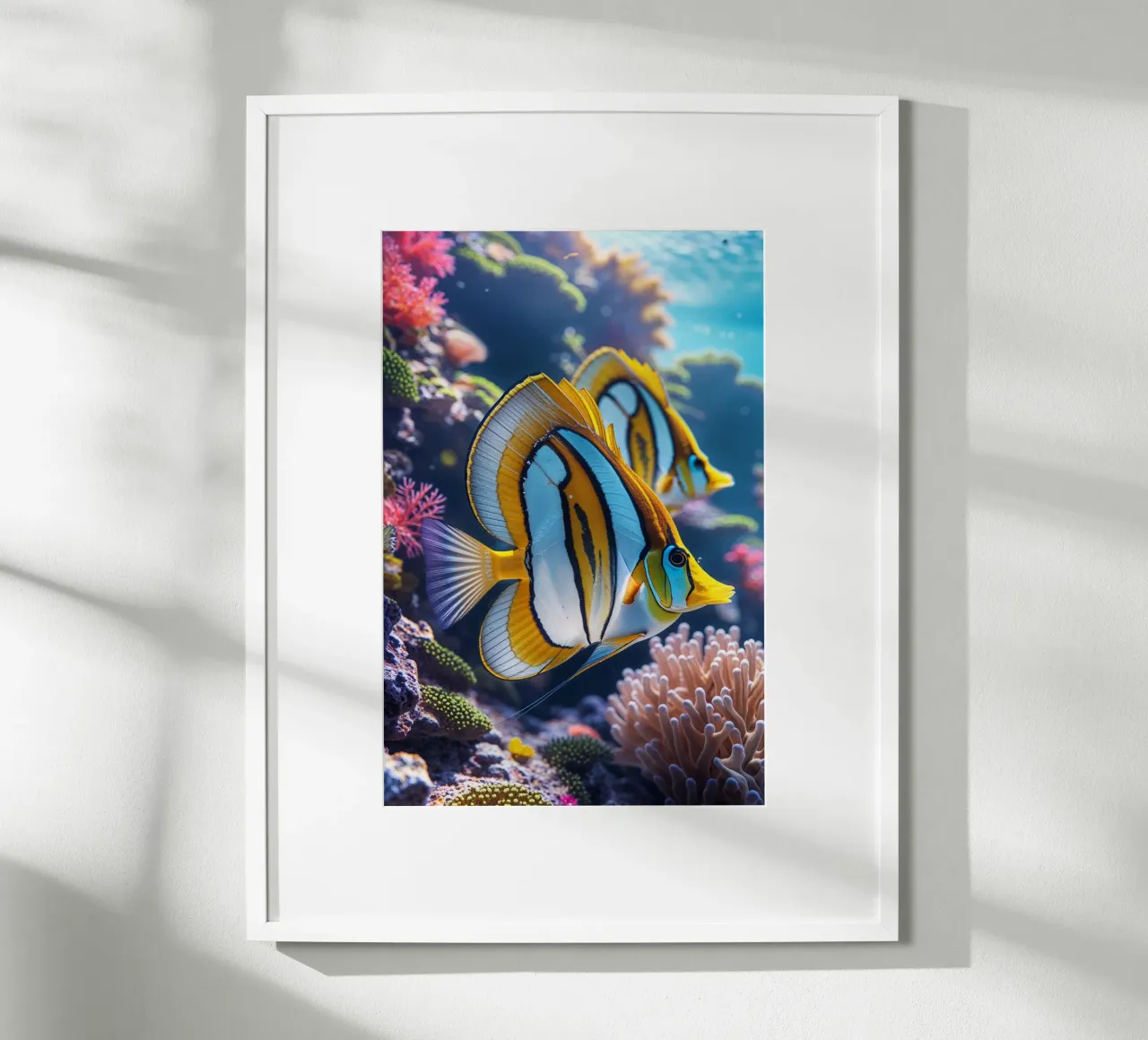Graceful Butterflyfish Amid Coral Gardens poster con telaio in alluminio da AlbertKlee