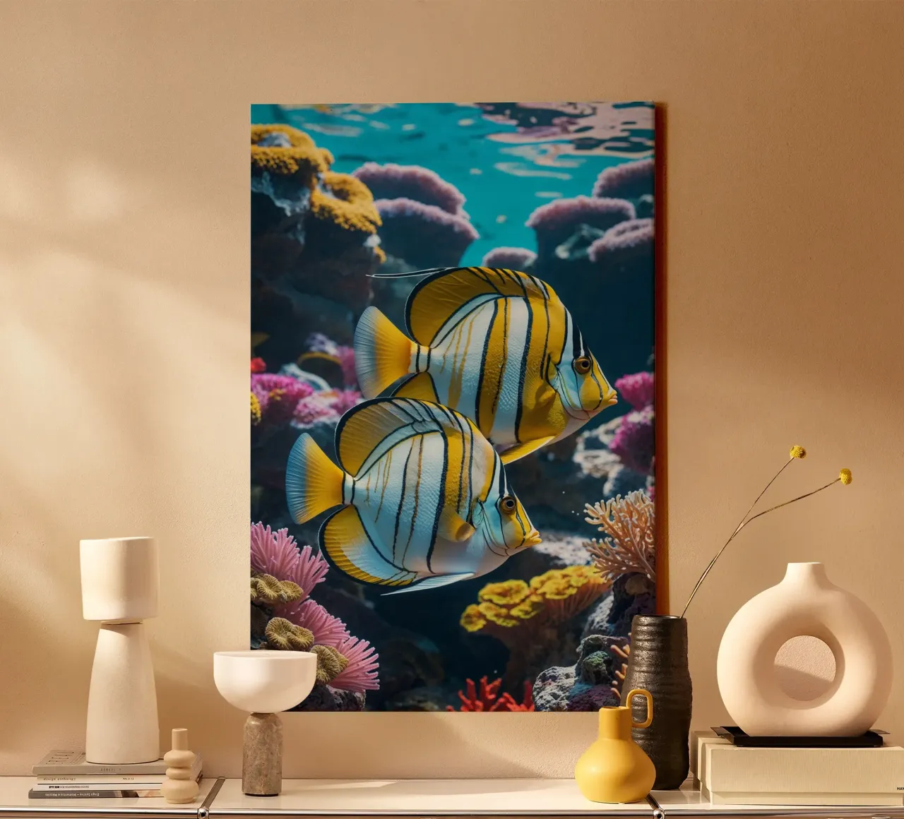 Butterflyfish in a Reef Paradise tela con Cornice a cassetta da AlbertKlee