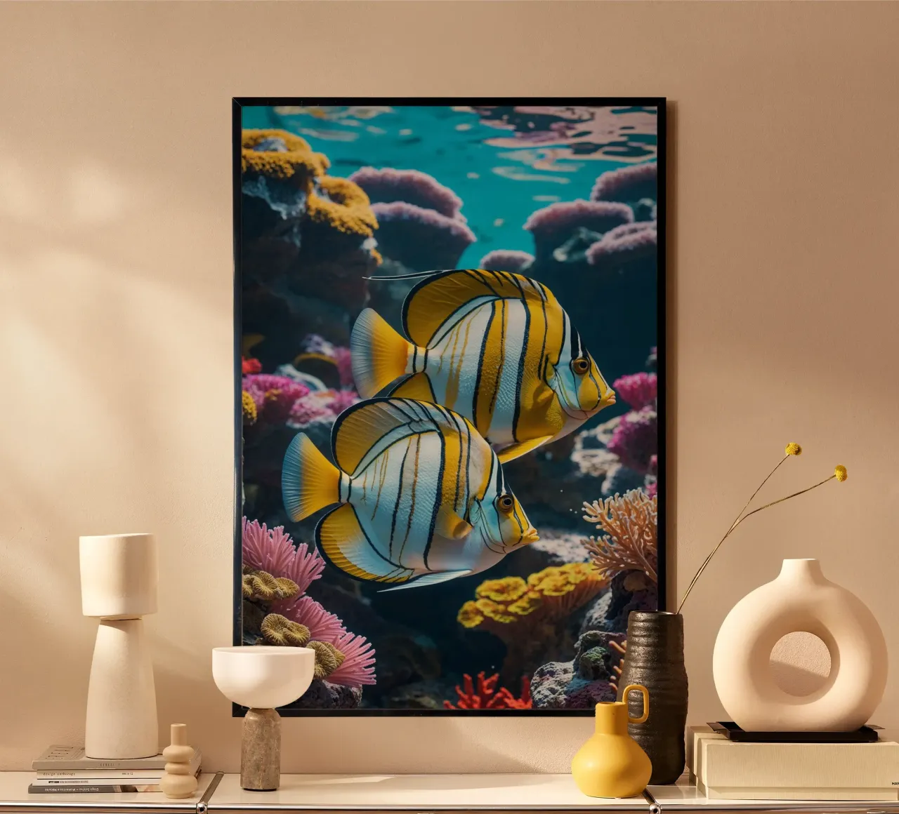 Butterflyfish in a Reef Paradise poster con telaio in alluminio da AlbertKlee