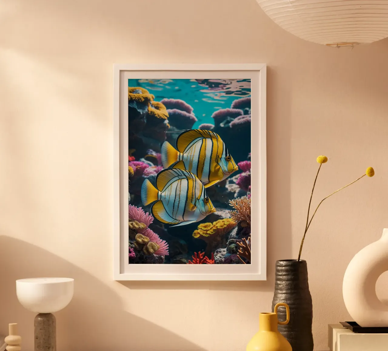 Butterflyfish in a Reef Paradise poster con telaio in alluminio da AlbertKlee
