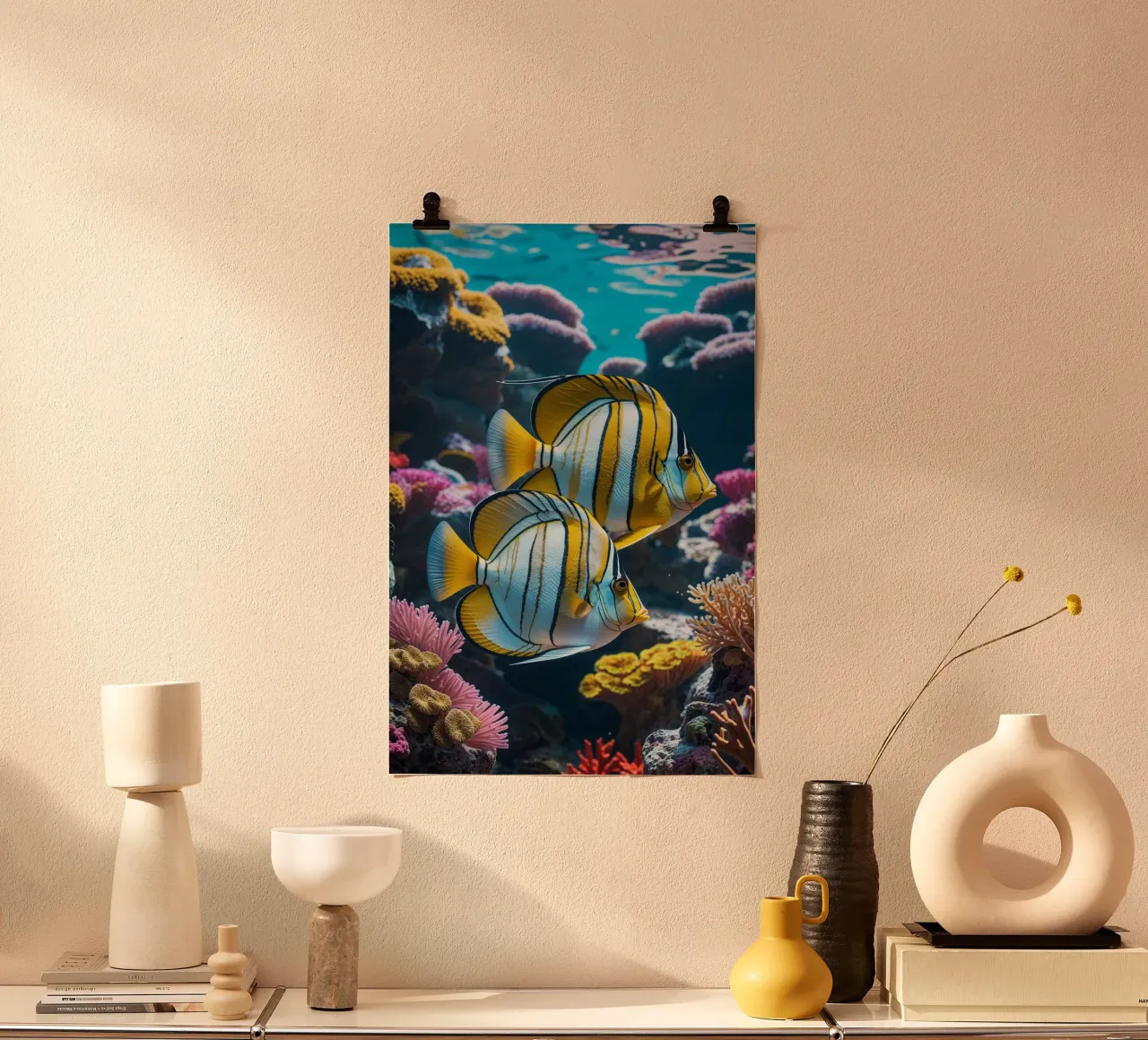 Butterflyfish in a Reef Paradise poster con telaio in alluminio da AlbertKlee