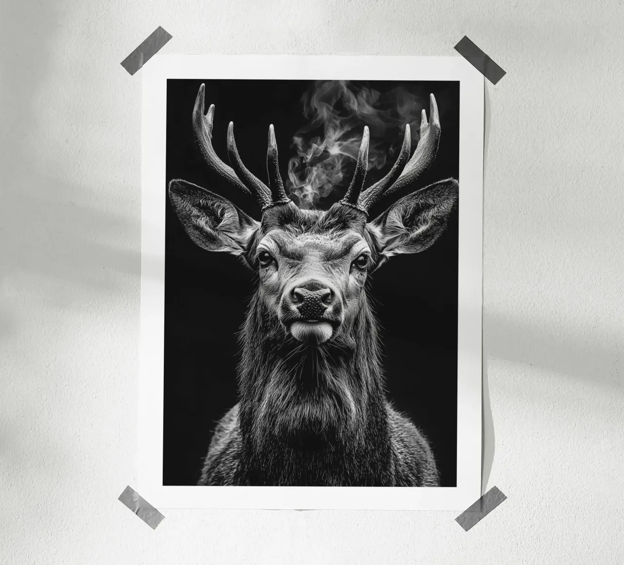 Maestoso ritratto di cervo poster con telaio in plastica da Monochrome