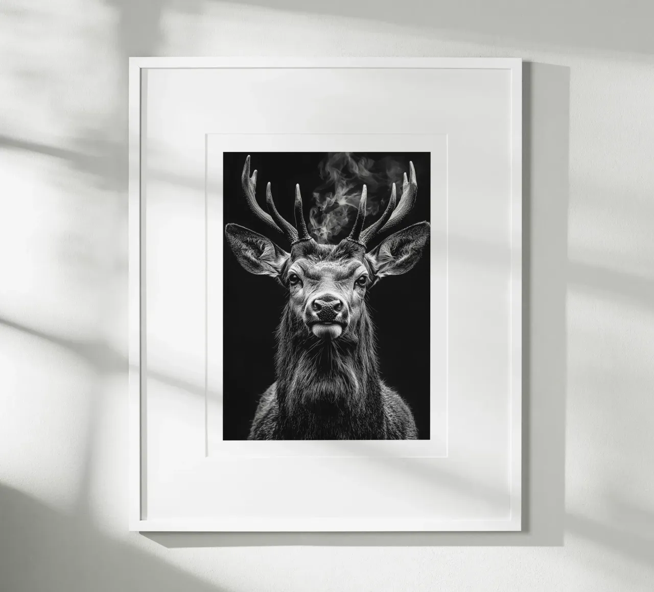 Maestoso ritratto di cervo poster con telaio in plastica da Monochrome