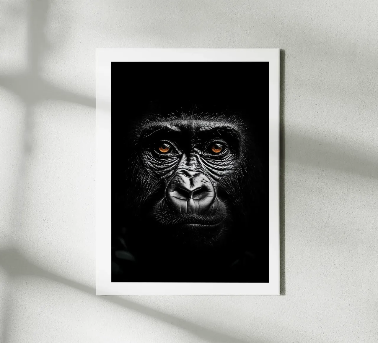 Captivating portrait of a gorilla canvas with Floater frame by Monochrome