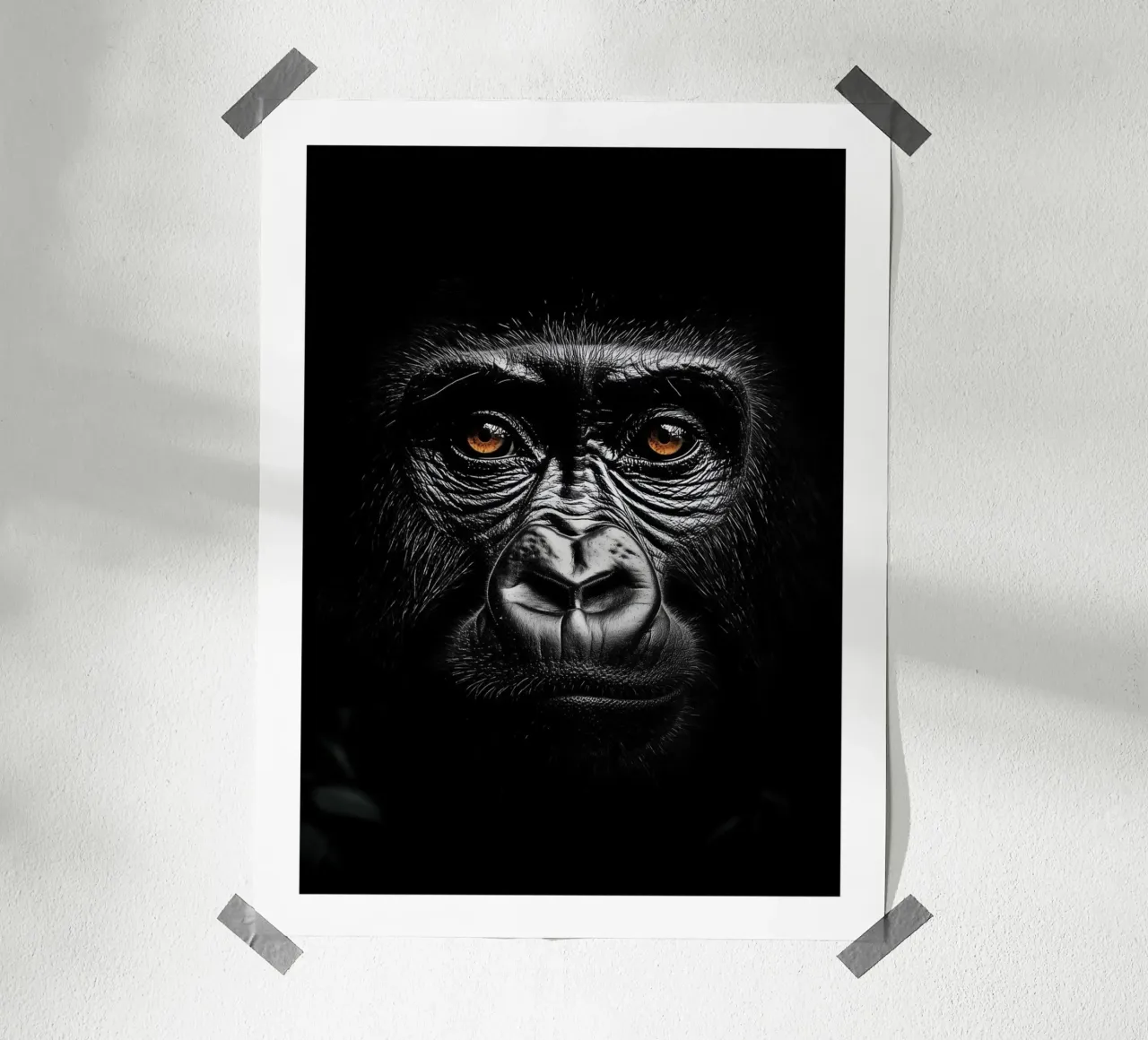 Accattivante ritratto di un gorilla carta hahnemühle da Monochrome