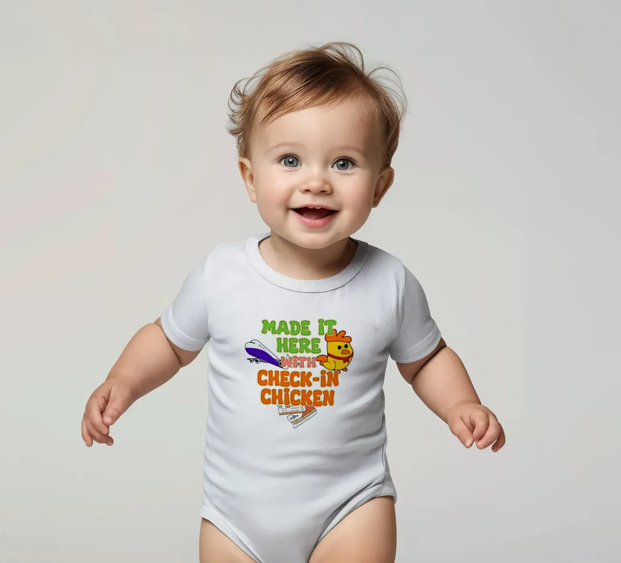Made It Here met Check-In Kip Trend Traveler babyrompertje korte mouwen van sillyindustries