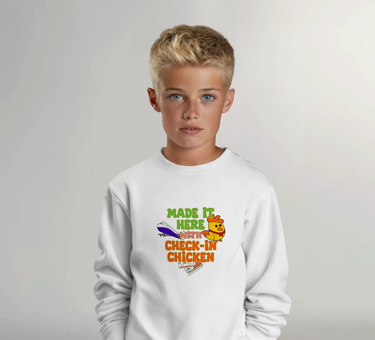 Arrivati qui con Check-In Chicken Trend Traveler felpa bambino da sillyindustries