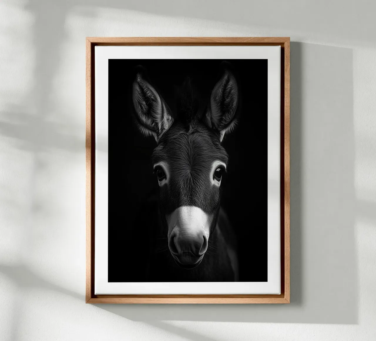 Expressive portrait of a donkey canvas with Floater frame by Monochrome
