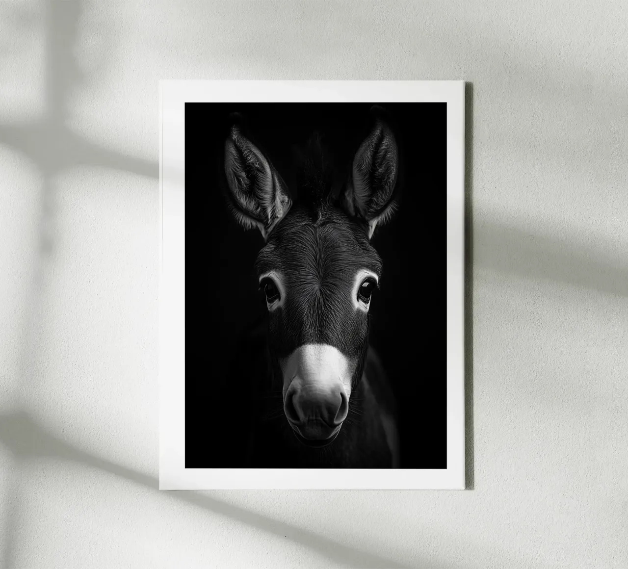 Expressive portrait of a donkey canvas with Floater frame by Monochrome