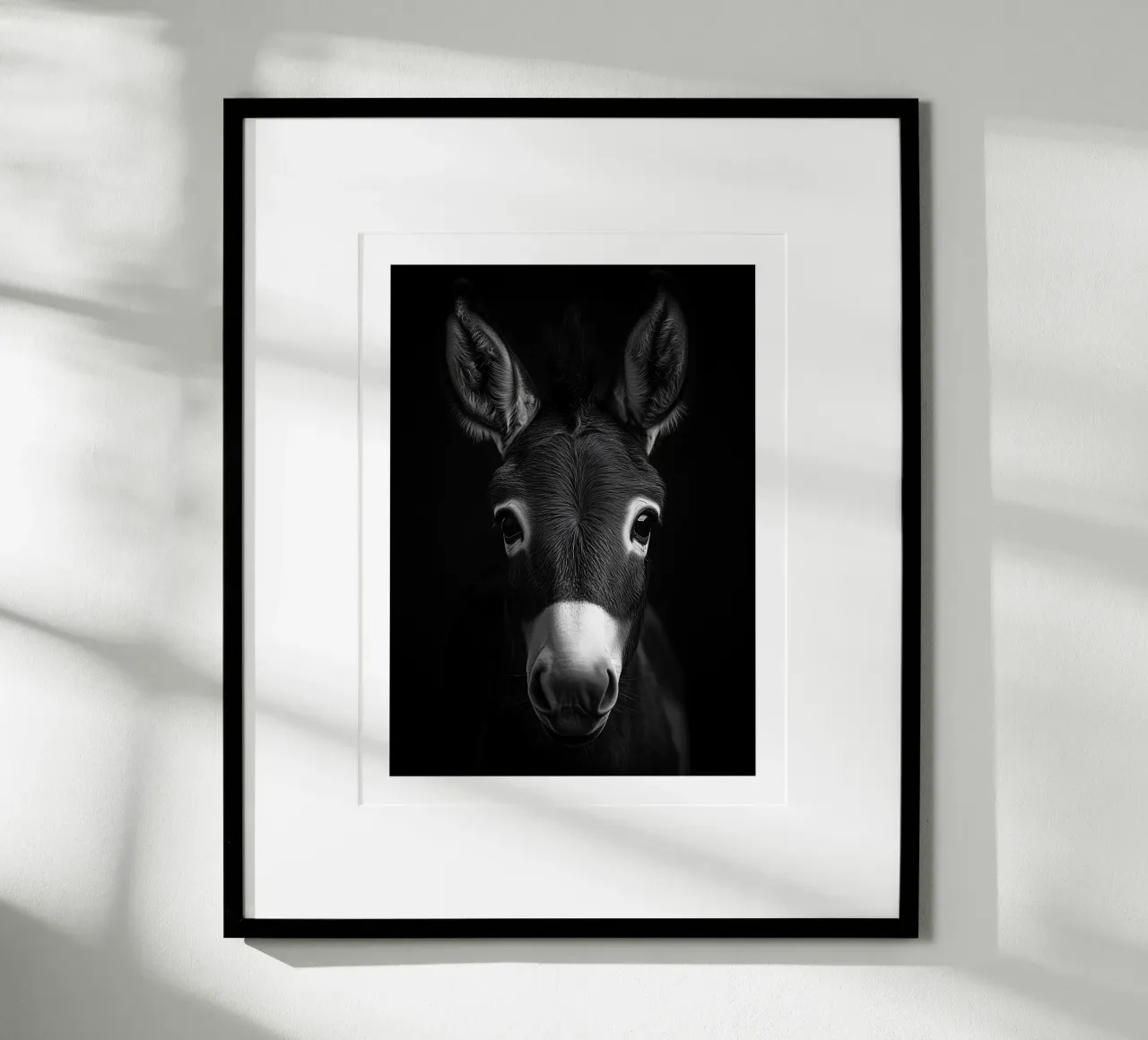 Ritratto espressivo di un asino poster con telaio in legno da Monochrome