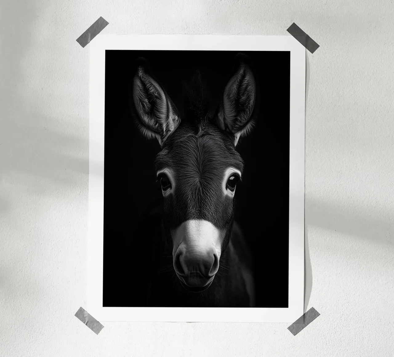 Ritratto espressivo di un asino poster con telaio in legno da Monochrome