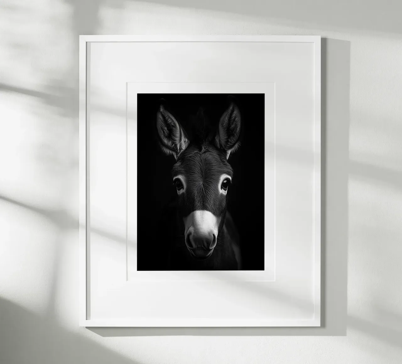 Ritratto espressivo di un asino poster con telaio in legno da Monochrome