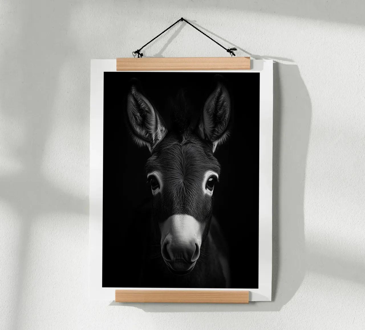 Ritratto espressivo di un asino poster con telaio in legno da Monochrome