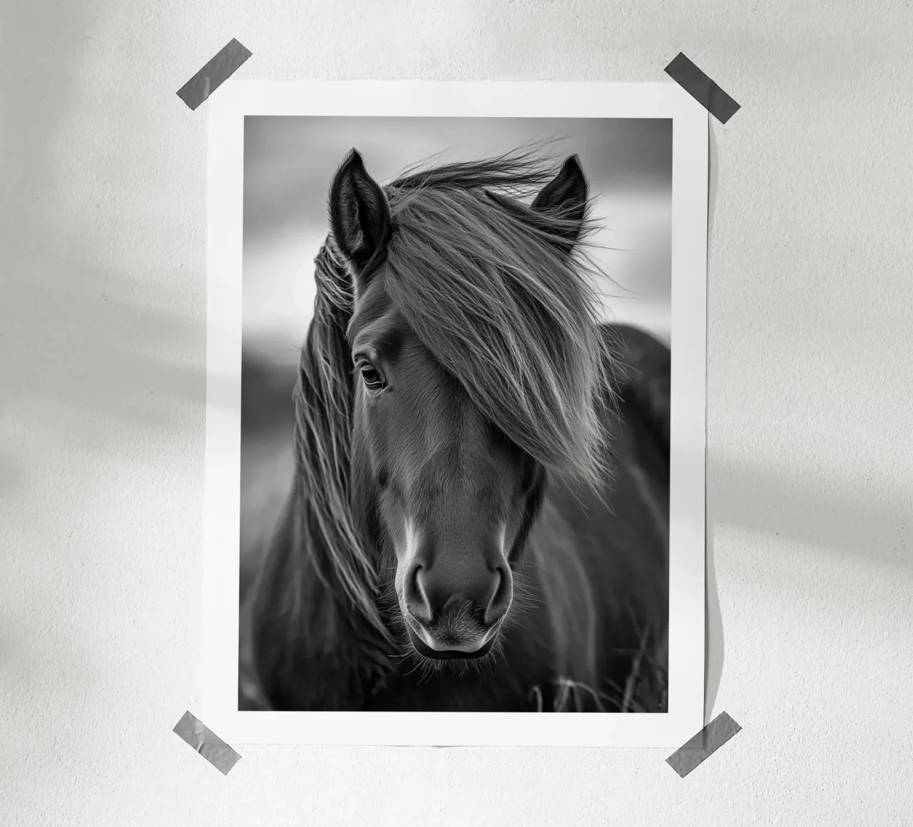 Elegante ritratto di un cavallo islandese poster con telaio in plastica da Monochrome