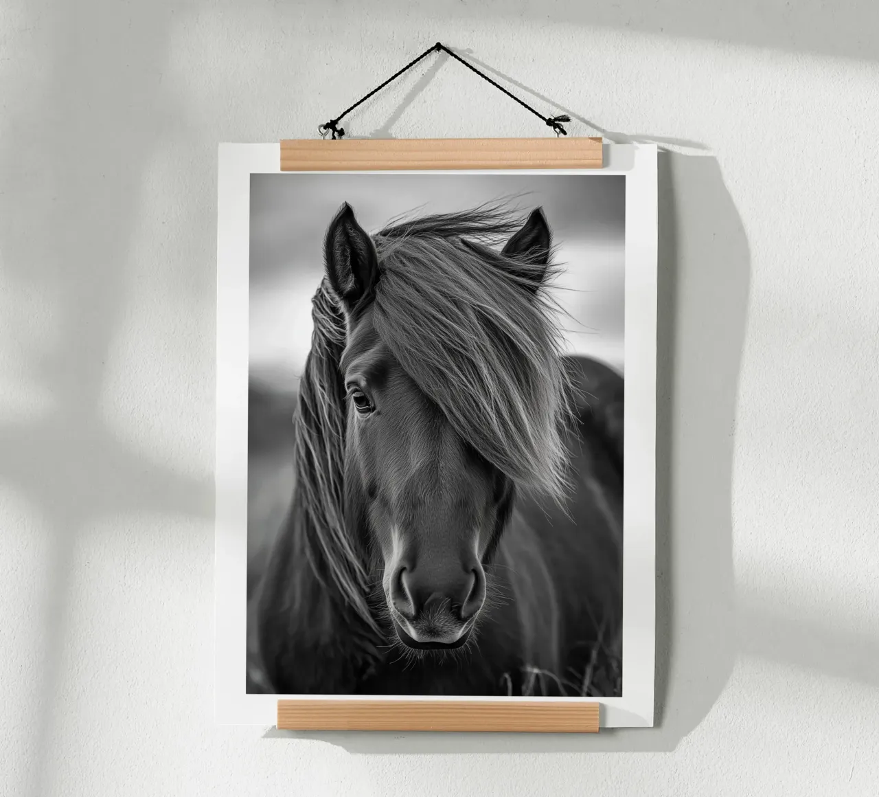 Elegante ritratto di un cavallo islandese poster con telaio in plastica da Monochrome