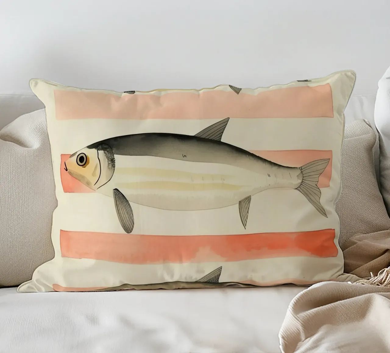 Illustrazione di sardine a strisce cuscino da DaarbyN