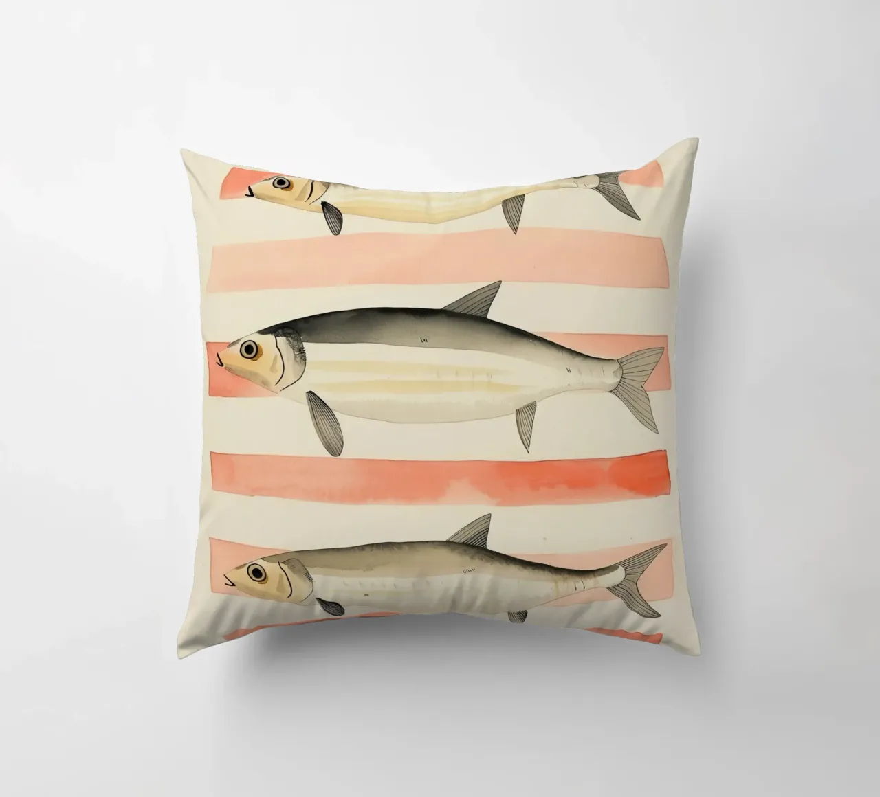 Illustrazione di sardine a strisce cuscino da DaarbyN