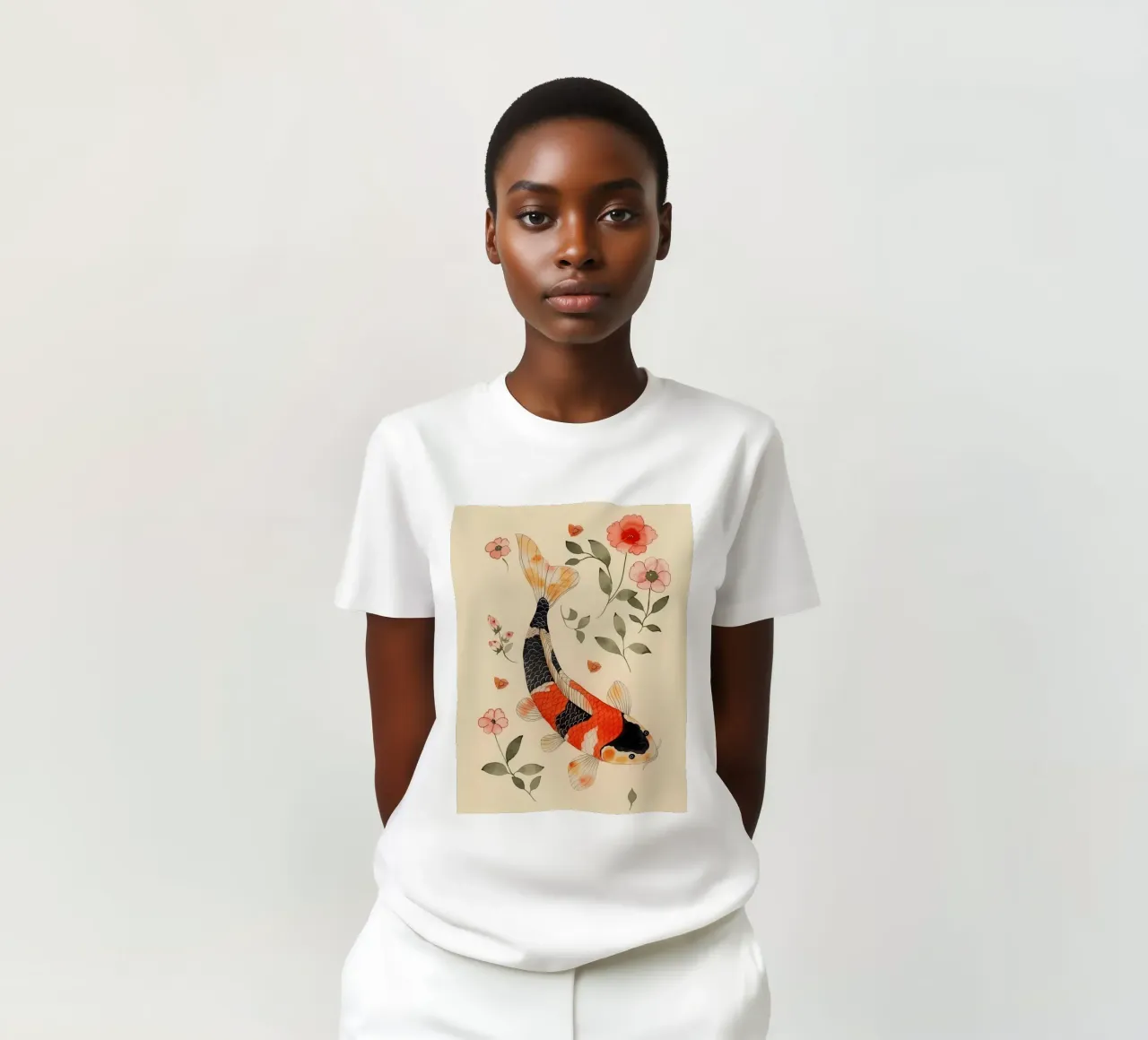 Carpa Koi con fiori delicati t-shirt da DaarbyN