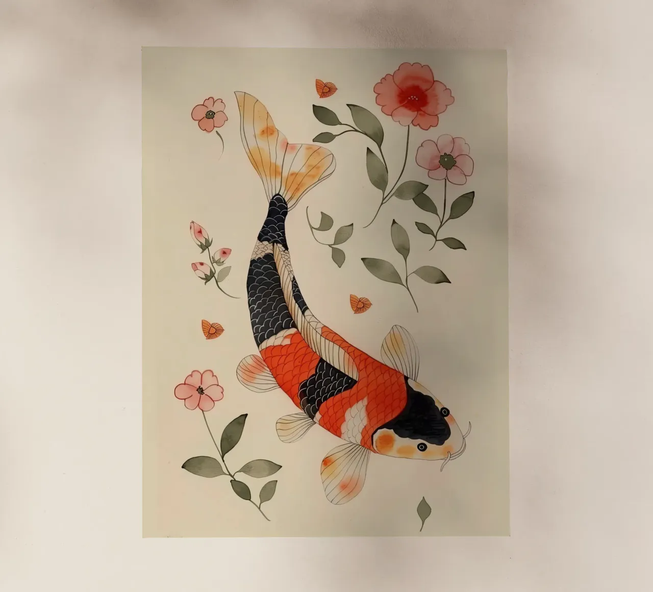 Koi Karpfen mit zarten Blumen Backlit Folie von DaarbyN