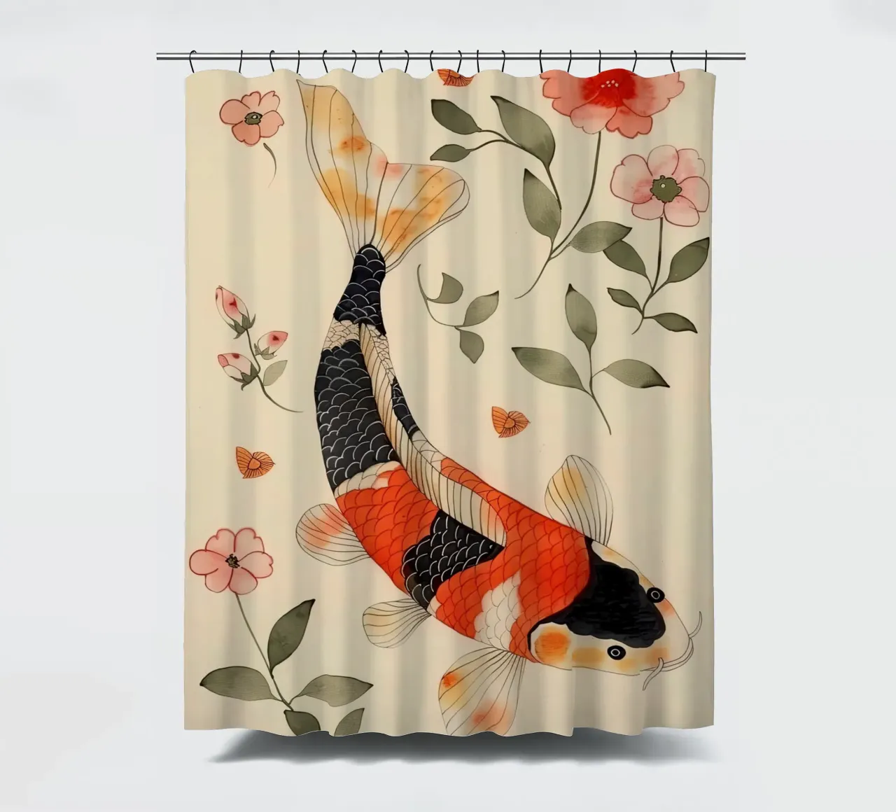 Koi Carp with Delicate Flowers shower curtain by DaarbyN