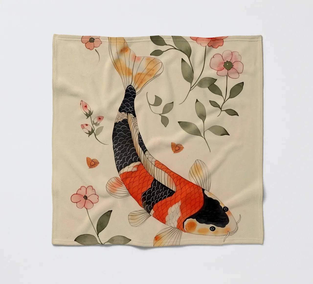 Koi Carp with Delicate Flowers fleece blanket by DaarbyN