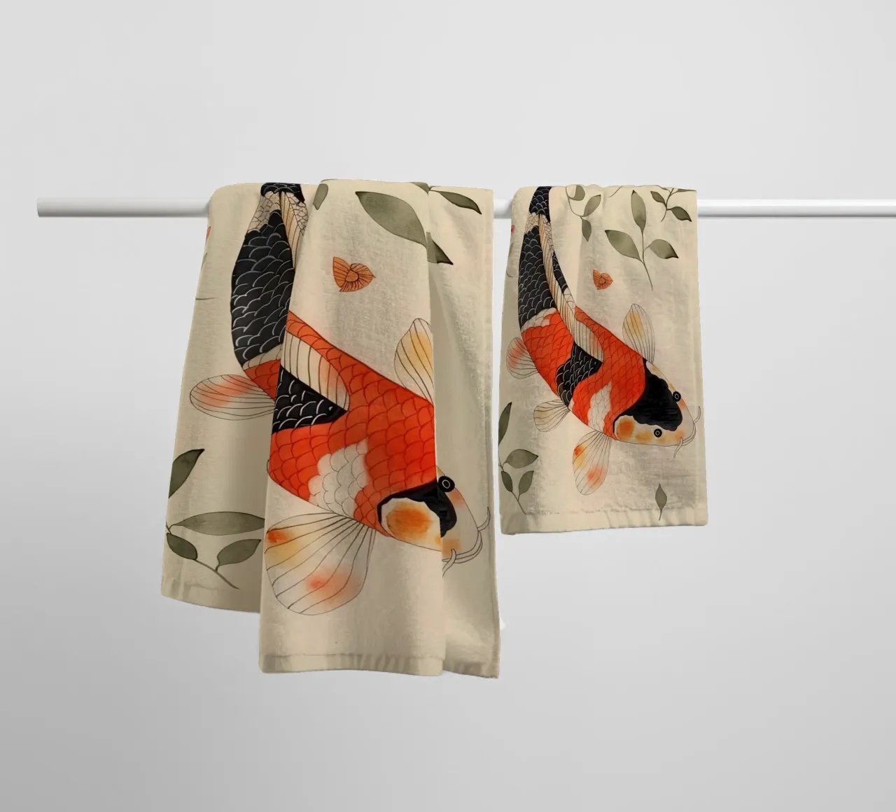 Carpa Koi con fiori delicati asciugamano da bagno da DaarbyN