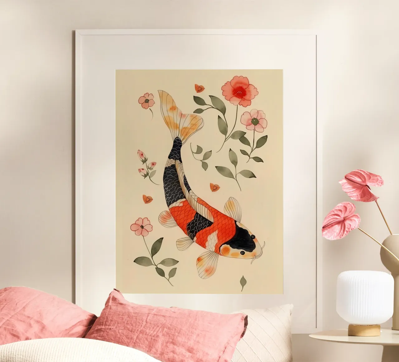 Carpa Koi con fiori delicati carta hahnemühle da DaarbyN