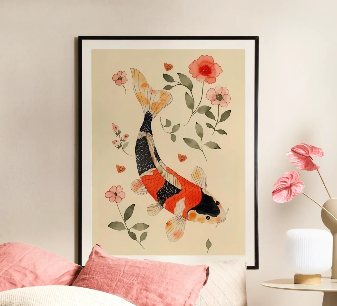 Carpa Koi con fiori delicati carta hahnemühle da DaarbyN