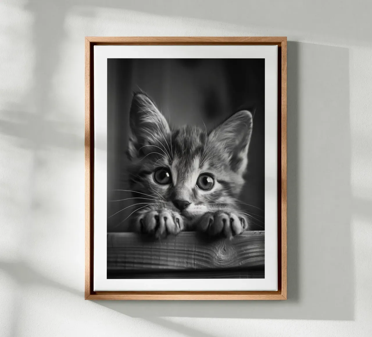 Primo piano di un gattino giocherellone tela con Cornice a cassetta da Monochrome