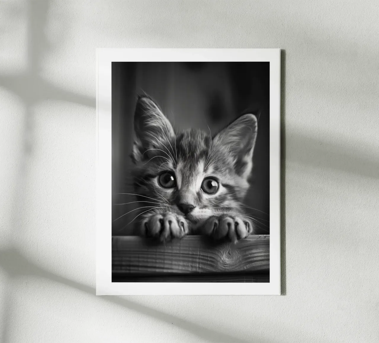 Primo piano di un gattino giocherellone tela con Cornice a cassetta da Monochrome