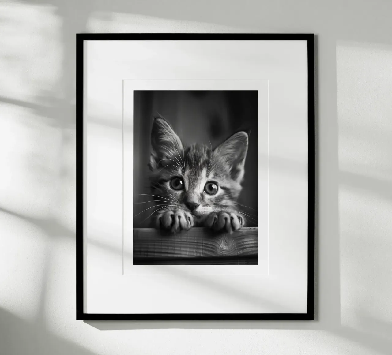 Primo piano di un gattino giocherellone carta hahnemühle da Monochrome
