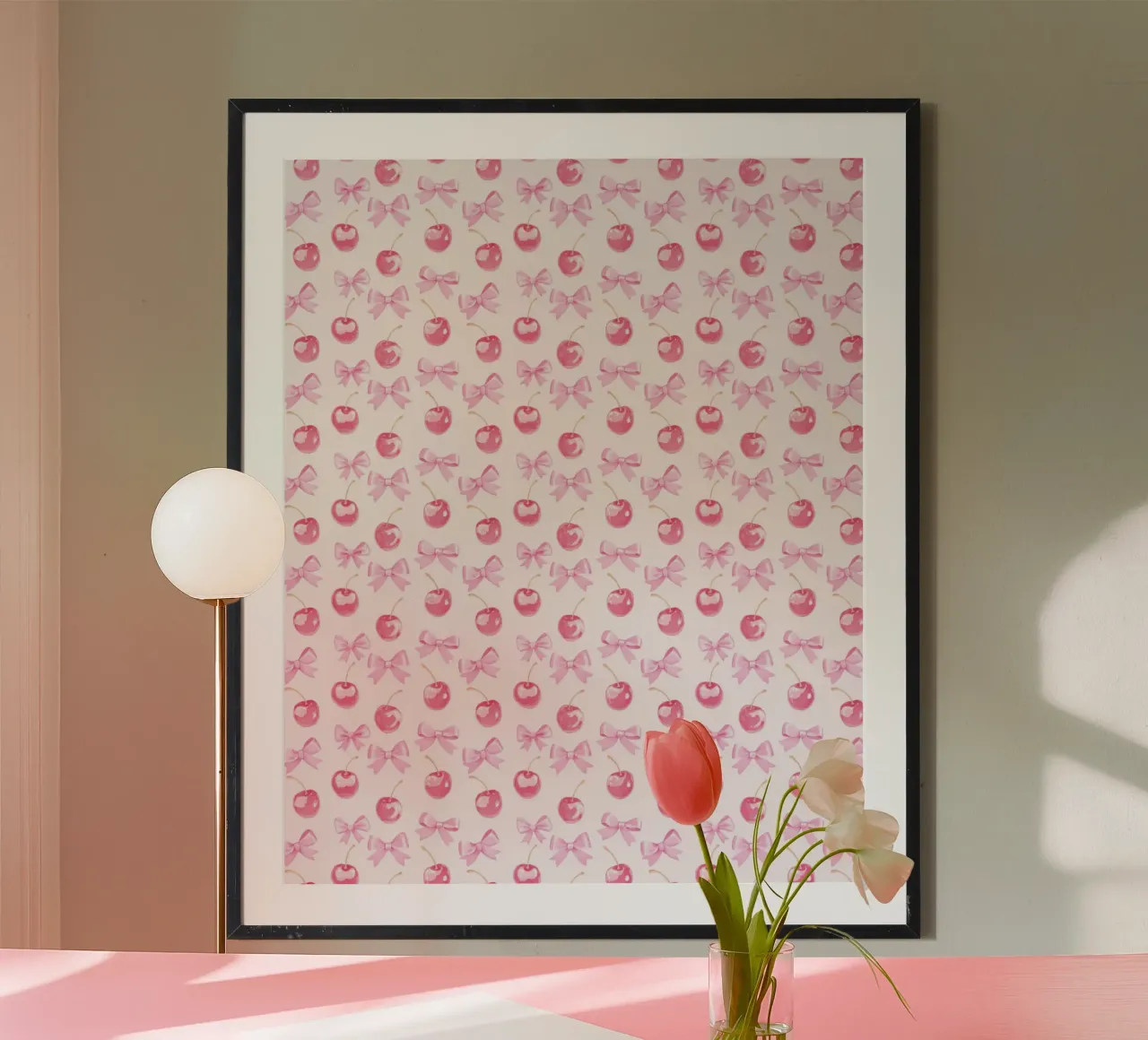 Boho Botanical Rosa Kirschen Rosa Schleife Coquette Ästhetik Y2K Hahnemühle von Gentle Echoes Art