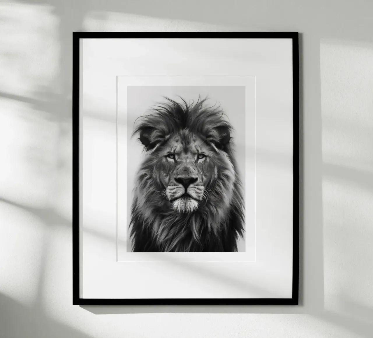 Maestoso ritratto di un leone poster con telaio in alluminio da Monochrome