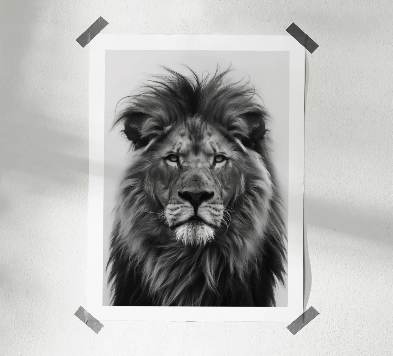 Maestoso ritratto di un leone poster con telaio in alluminio da Monochrome